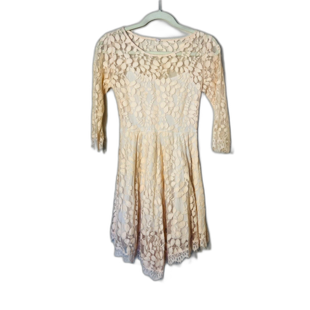 Free People Women Peach Lace Twee Leaf Skater Dress Size O Cottage Feminine